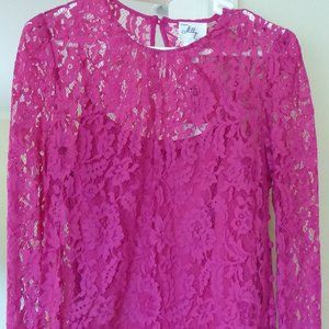 Milly Dressy 2 Piece Ivy Lace Blouse with Camisole Top Fuschia Pink USA Size 8